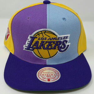 Los Angeles Lakers Pinwheel Snapback Hat Retro Mitchell & Ness Color Block 75th